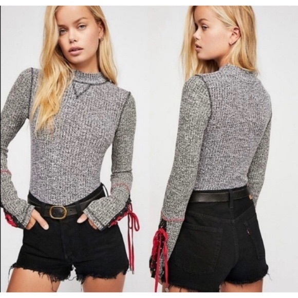 Free People Tops - Free People Studded Cuff Sleeve Thermal Shirt